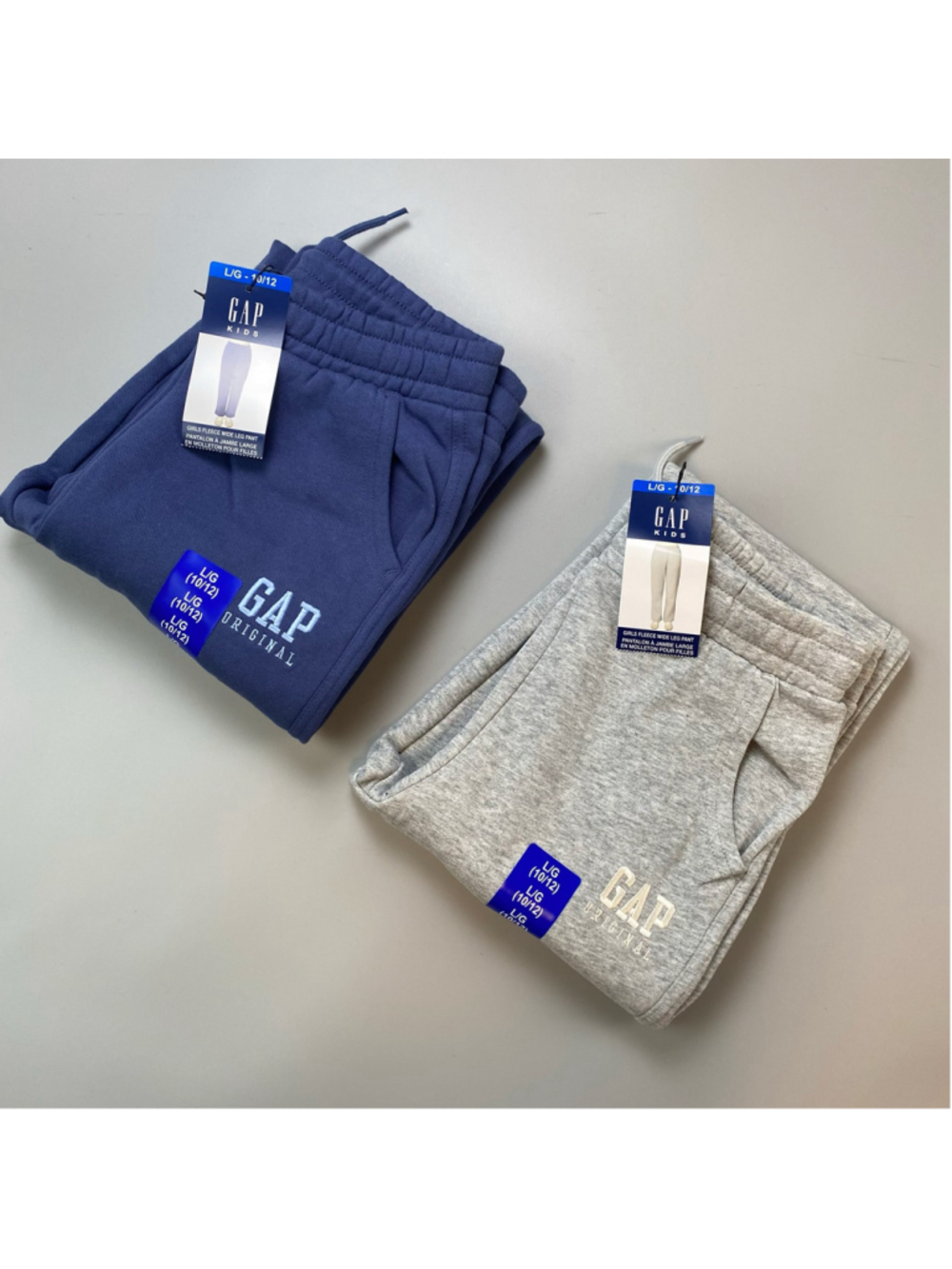 Gap KIDS Sweatpants Girls Large 10/12 Fleece Wide Leg Blue Grey New Casual Comfy